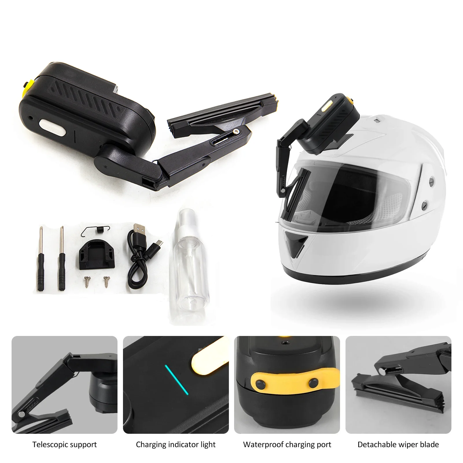 

Universal USB Mini Electric Motorcycle ABS Clear View Helmet Rain Windshield Wiper Waterproof Repuestos Compatible Most Visor