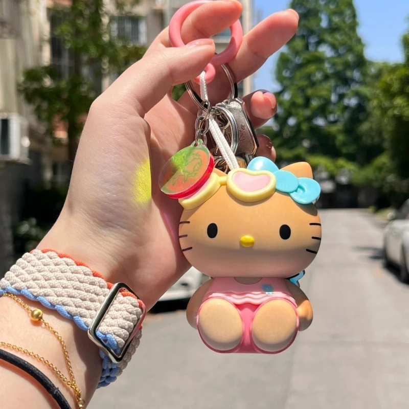 NEW Hello Kitty UV Color Changing Keychain Tan in The Sun Cute Cartoon Bag Charm Suntan Series Kawaii Backpack Pendant Gift