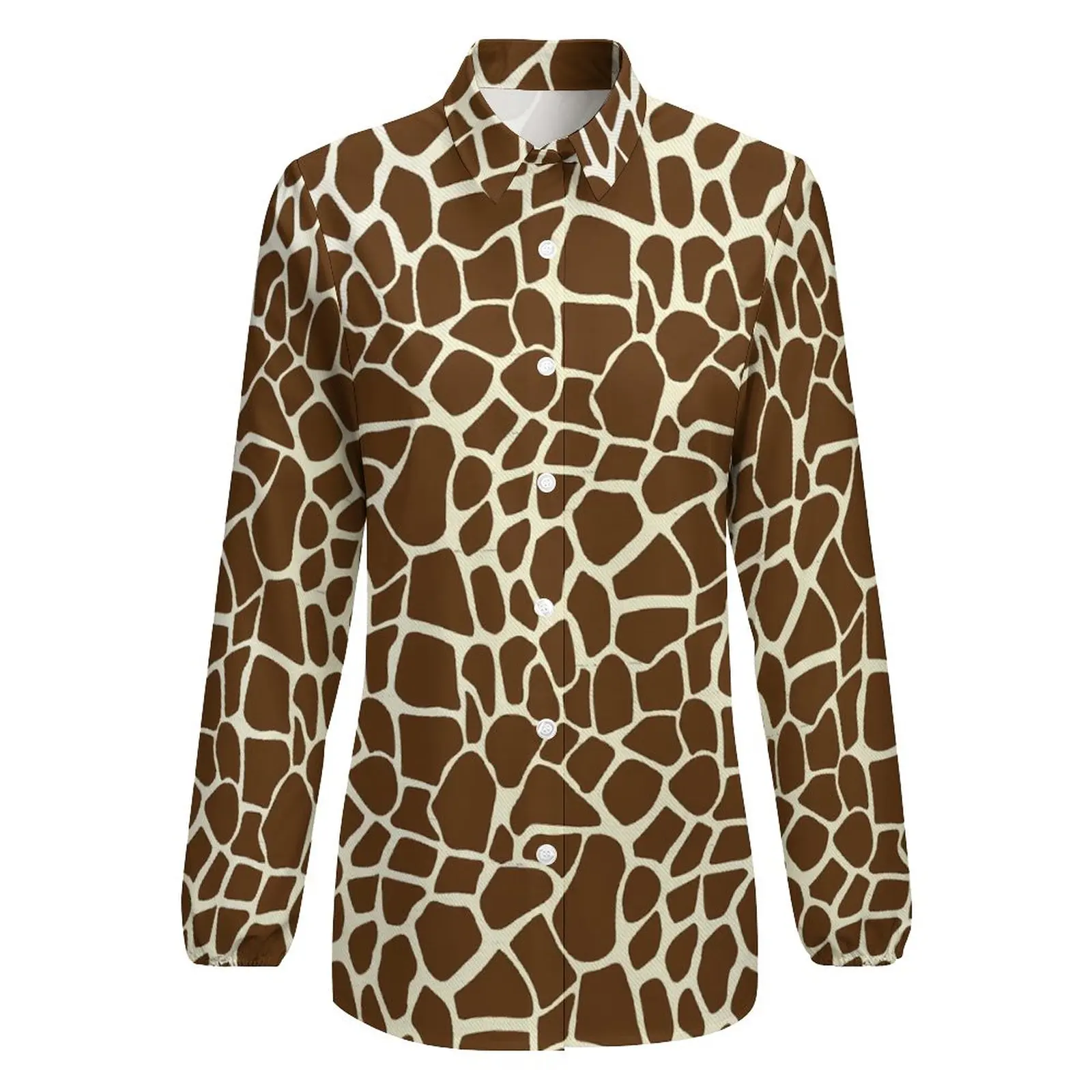 Giraffe Blouse Brown Animal Print Cute Pattern Blouses Womens Streetwear Shirts Autumn Long-Sleeve Oversized Top