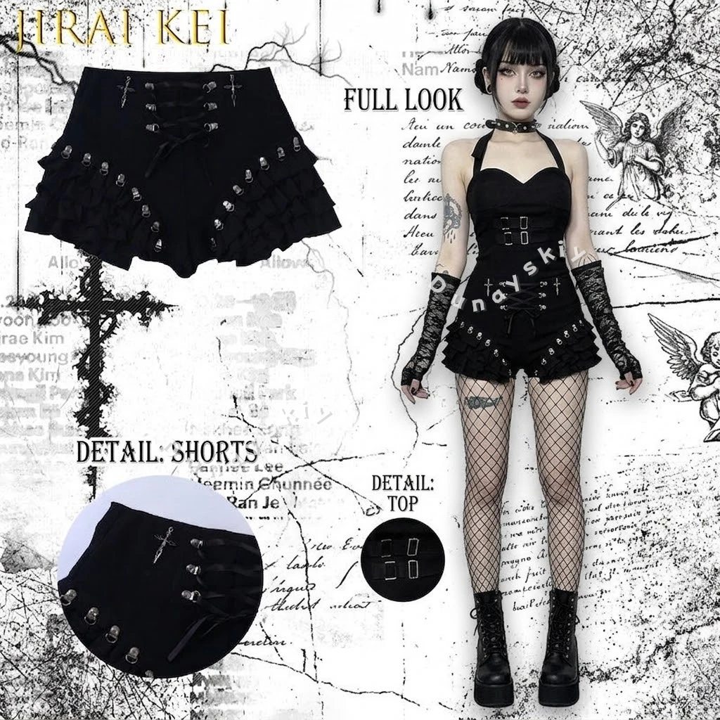 

Новая готическая мини-юбка в стиле панк для женщин, универсальная, в темном стиле, для вечеринок, косплея, костюм Лолиты, Jirai Kei
