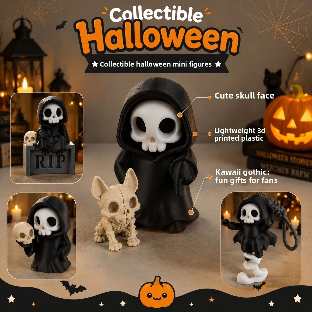 3D Printing Death Dog Pumpkin Element Halloween Easter Death God Ornament, School Season Day Gift, Home and Office Decoration