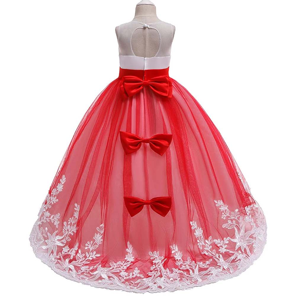 Girls Christmas Dress White Pink Bridesmaid Kids Clothe Children Long Princess Party Wedding Evening Vestidos 10 11 12  13 Years