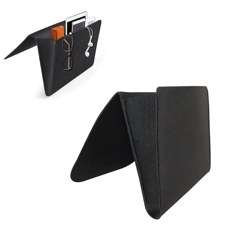

Bedside Bag Remote Control Hanging Felt Armrest Pouch Storage Black Case Organizer