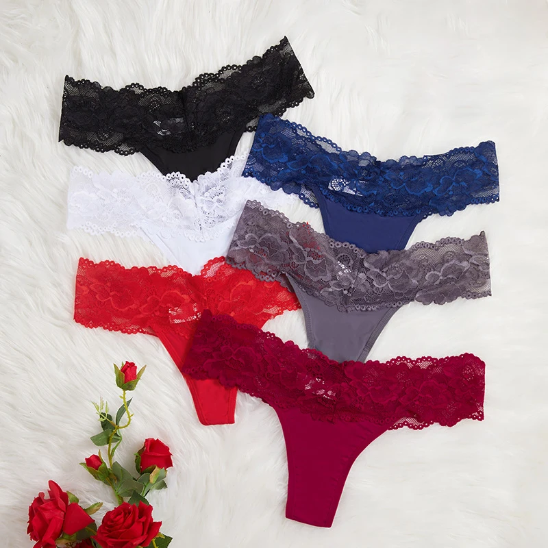 1pcs Multi Color Sexy Women G-string Low Rise Lace Floral Panties Intimate Lingerie Comfort Female Underwear Solid S-XL Thongs