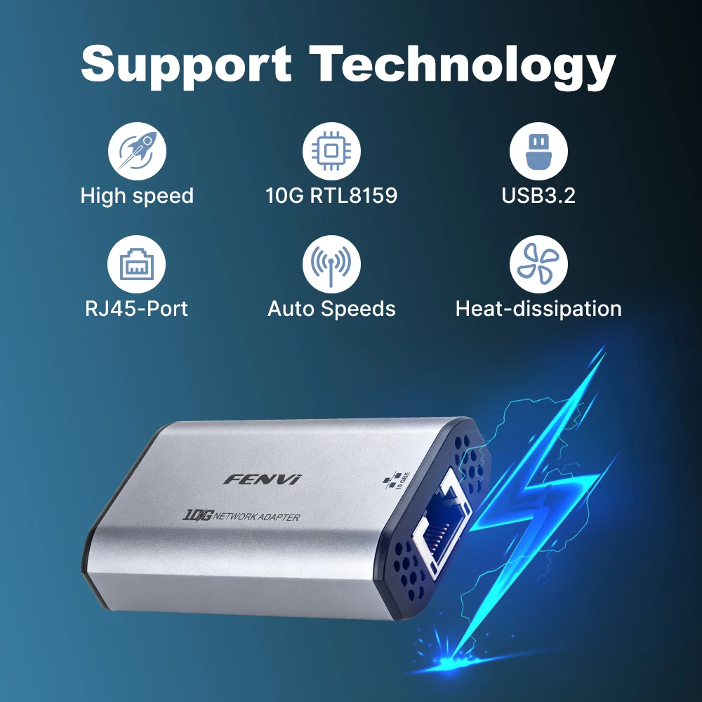 10GbE USB C RTL8159 Ethernet Adapter Type-C USB 3.2 to RJ45 10G High-Speed Network Card For MacBook PC Win 10/11 view 3
