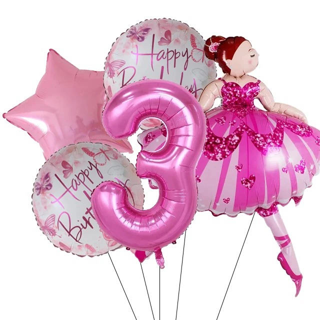 Globos de helio de aluminio para decoración de fiesta de feliz cumpleaños de niña, 1 Juego de 110x80cm, brillante, bailarina de Ballet, suministros