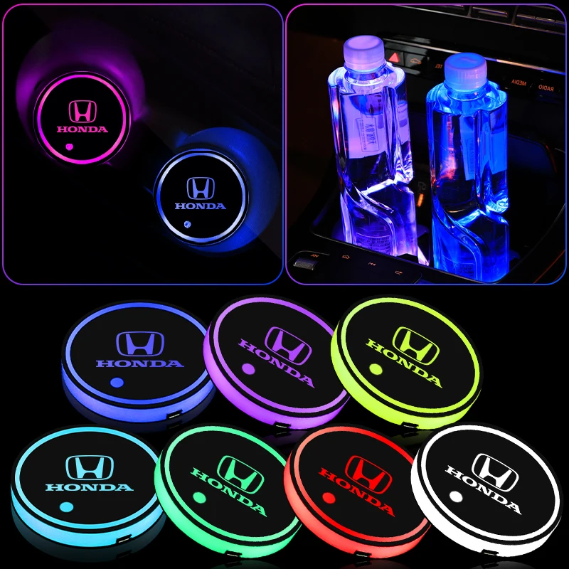 

2PCS Luminous Car Coaster Water Cups Holder Pad Anti-slip Mat Accessories For Honda CIVIC Mugen Accord Fit Jazz Insight XR-V NSX