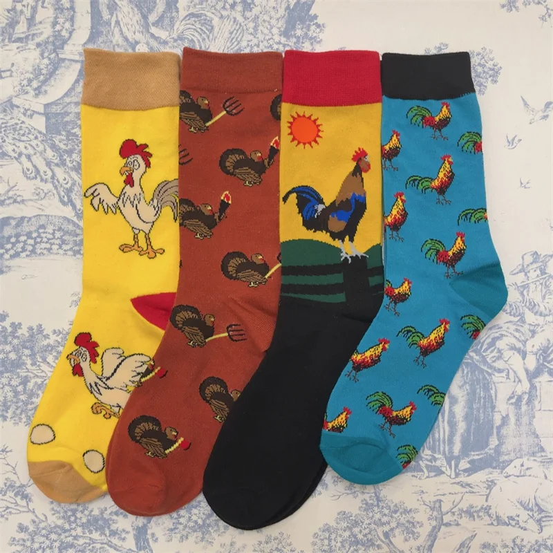 Equipo para adultos Unisex dibujos animados gallo gallo cuervo divertidos calcetines lindos polluelo Carapace dopamina Color faisán gallina pequeño pollo joven