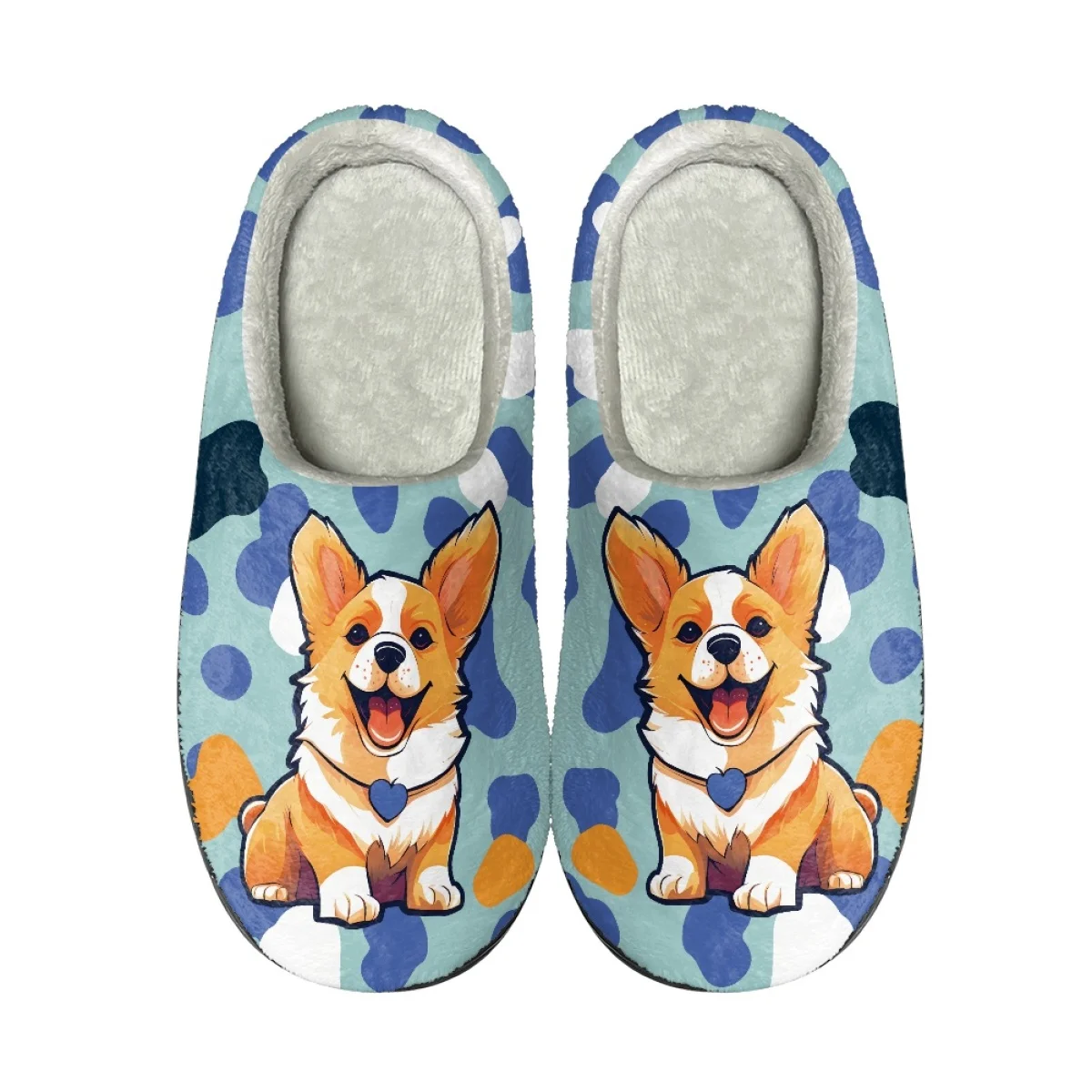 INSTANTARTS Corgi Camouflage Print Female Men Cotton Slipper Winter Warm Slip-on Home Slides Comfort Indoor Flats for Dogs Lover