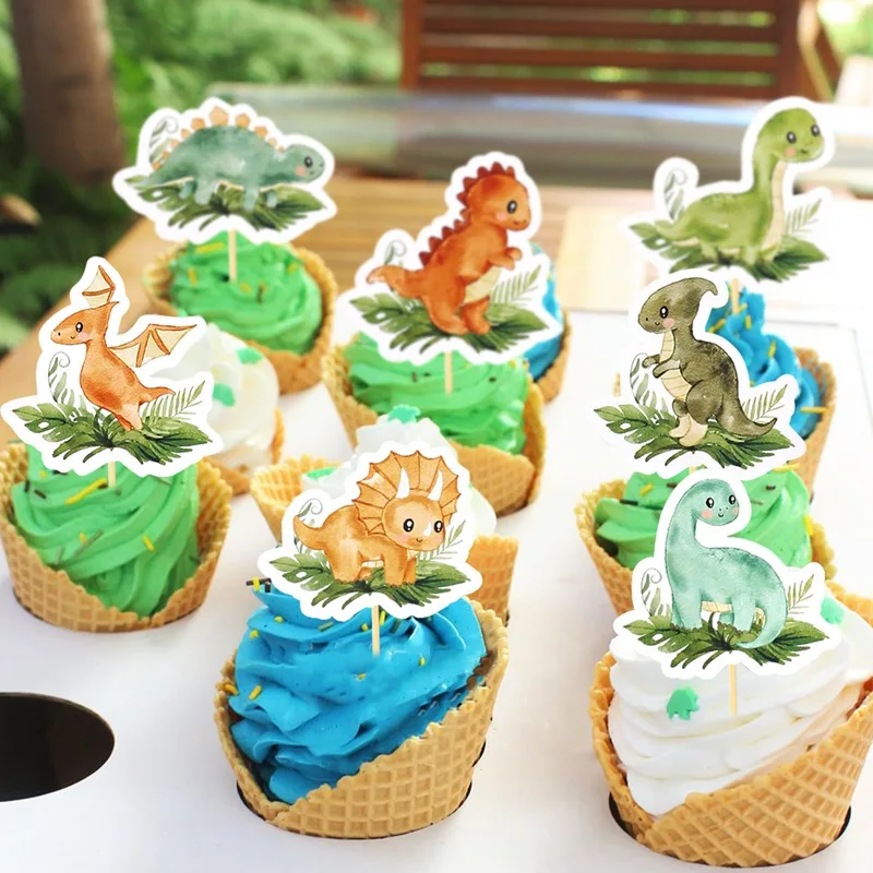 Forest Dinosaur Birthday Decorations Cake Topper Baking Cake Decor Jungle Safari Happy Birthday Party Decor Kids Party Supplies