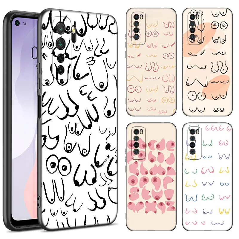 Boobs Art Print Black Silicone Phone Case For Huawei Nova 8 9 10 SE 11 Ultra 12 Pro 7i 8i 11i 11E Y70 Plus Y60 Y61 Y71 Y90 Y91