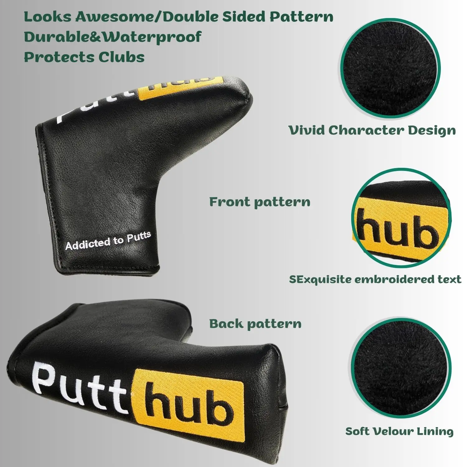 Funny Putter Cover - PuttHub Mallet or Blade Style Cover - Perfect Joke Gift for Golfer - Funny Novelty Golf Gift Idea for Men &