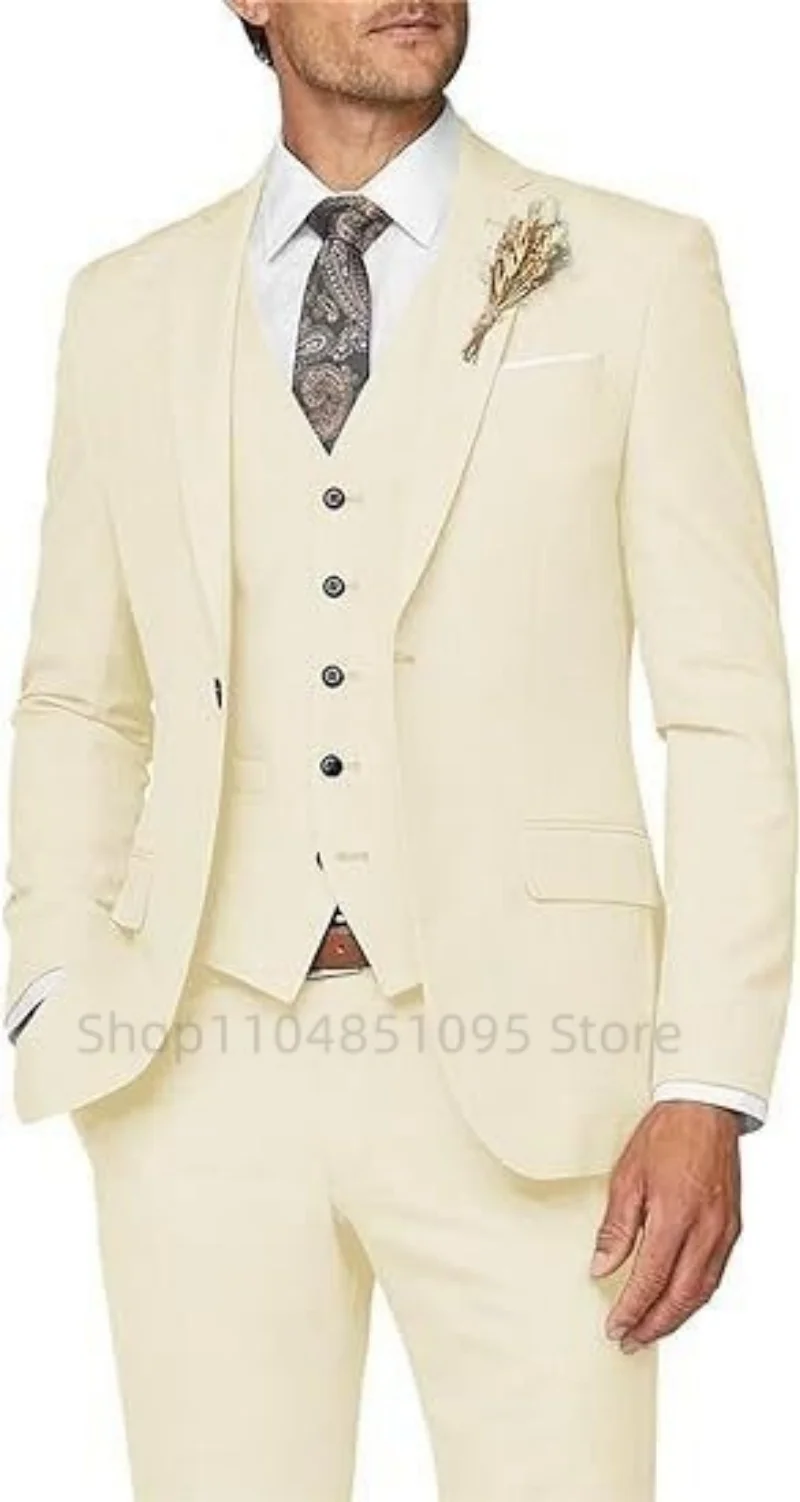 

Slim Fit Male Suits Double Breasted Vest 3 Pieces Business Men Wedding Suit Notch Lapel Blazer Vest Pants Elegant Men Clothing