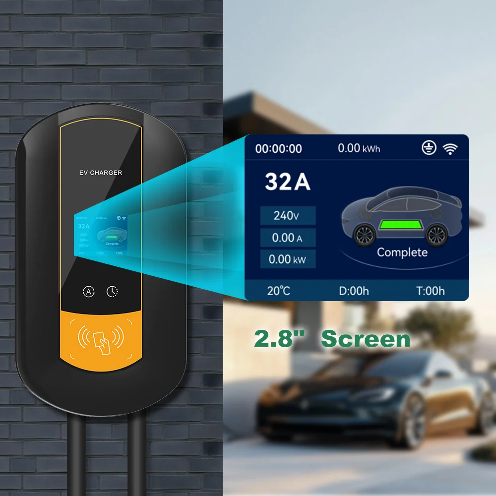 Estación de carga IPENGEN Type2 EV, cargador de vehículo eléctrico de 7KW /11KW / 22KW con tarjeta magnética, Control inalámbrico por aplicación, caja de pared de 16A/32A