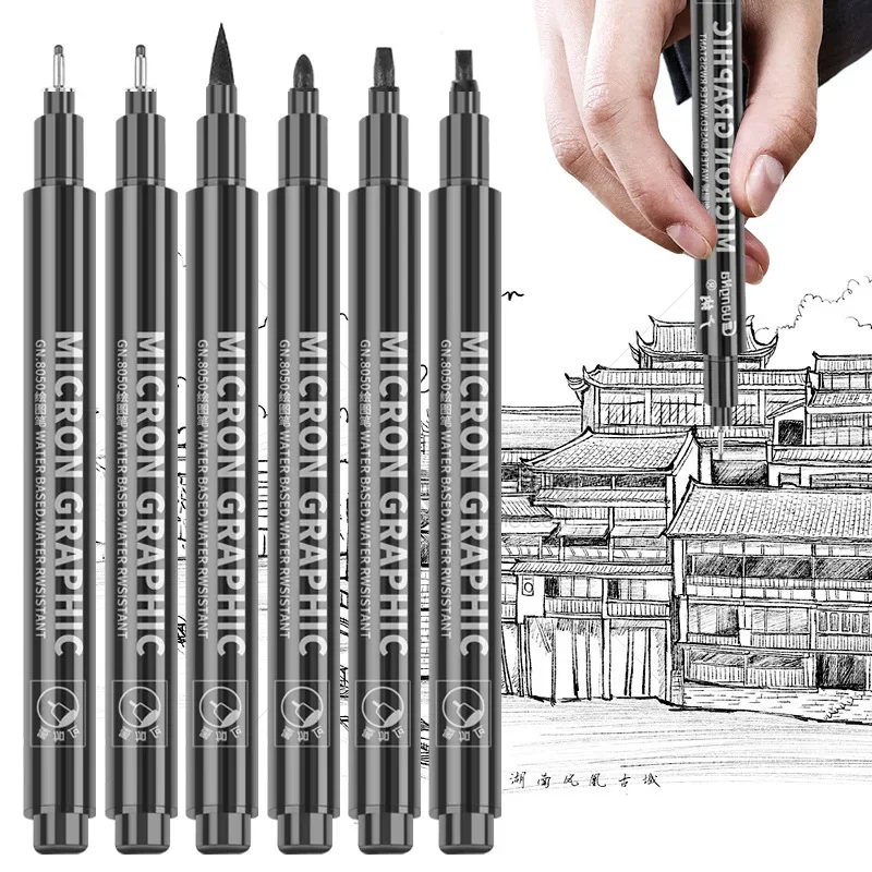 6-15pcs/Set Waterproof Calligraphy Hook Line Pen Fade Proof Micron Pen Tip Fine Liner lettering Art Marker Pen Sketch Supplies