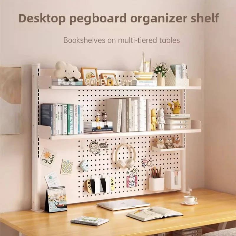 Clip-On Desk Shelf with Pegboard Adjustable Desktop Storage Rack and Bookshelf Organizer for Home Office Study 60/80/100cm