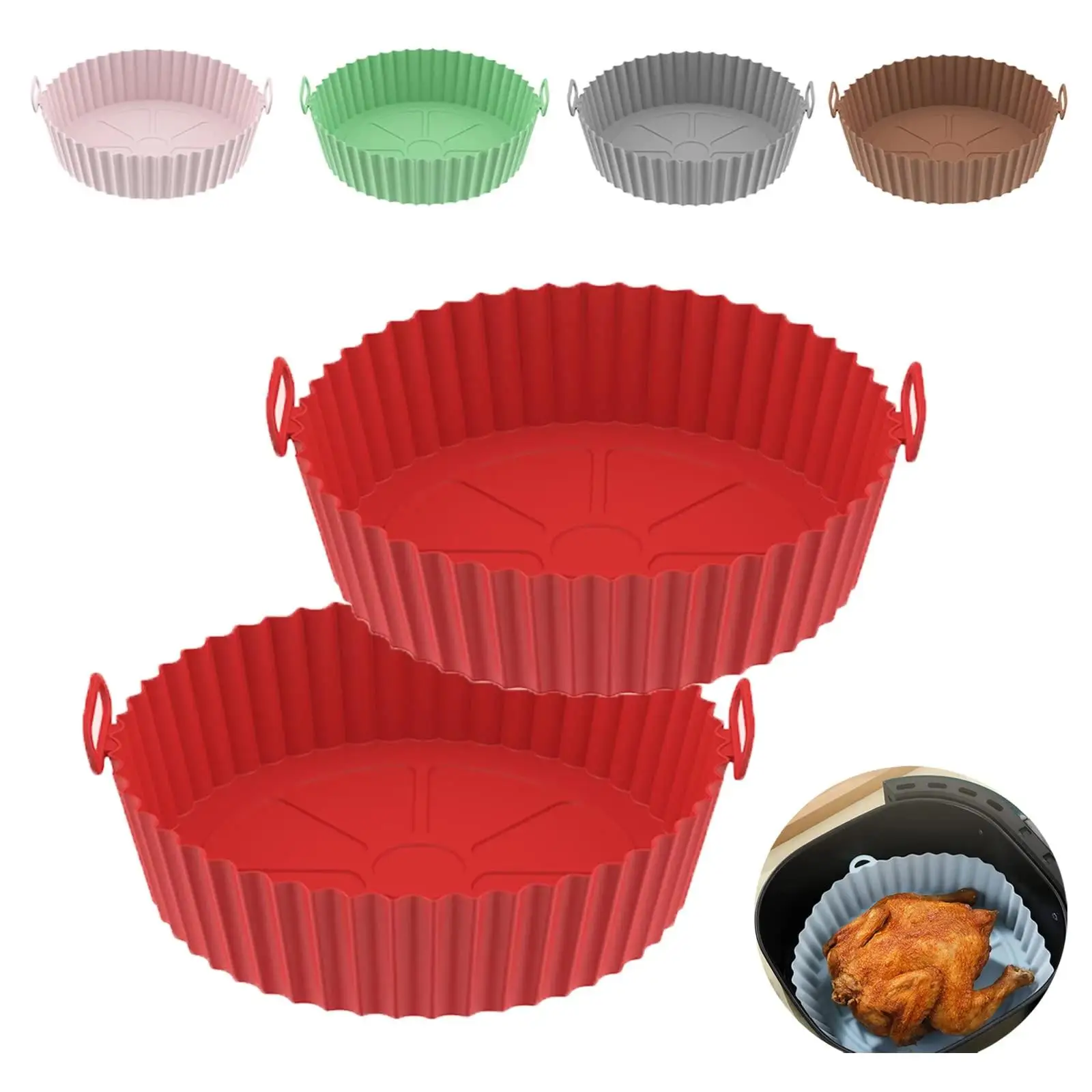 Fritadeiras de ar reutilizáveis forno bandeja de cozimento frango frito cesta esteira airfryer silicone pote redondo replacemen grill pan acessórios