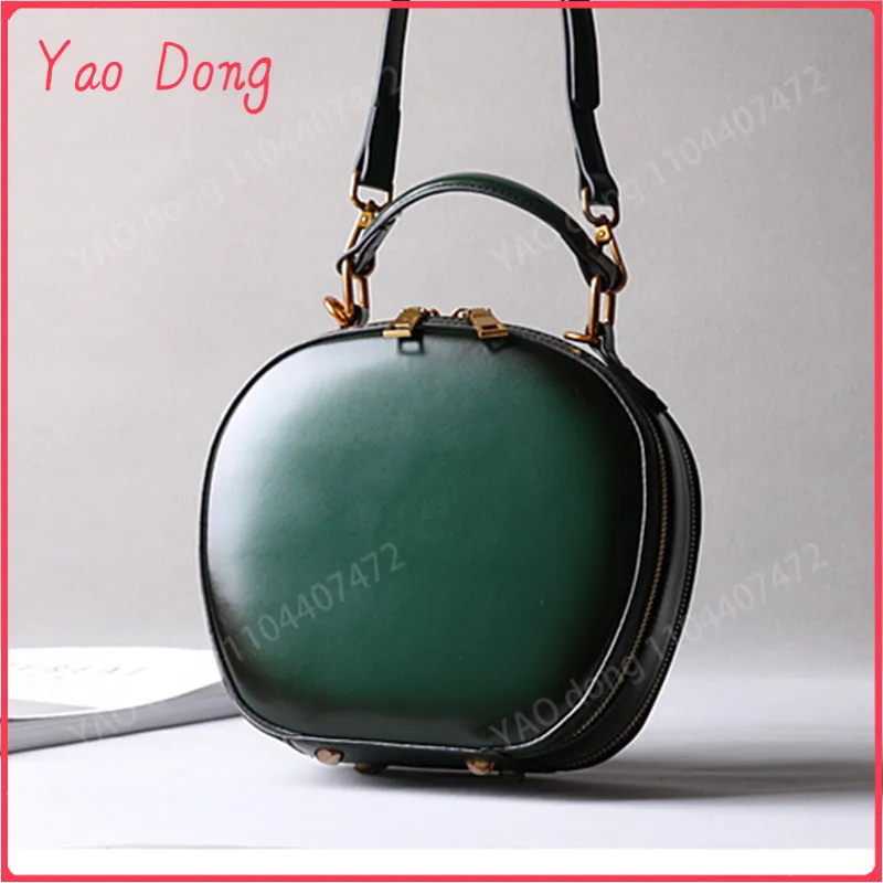 Yao dong bolsa de couro 2024 novo couro feminino retro maçã saco ombro único crossbody portátil moda pequenos sacos redondos