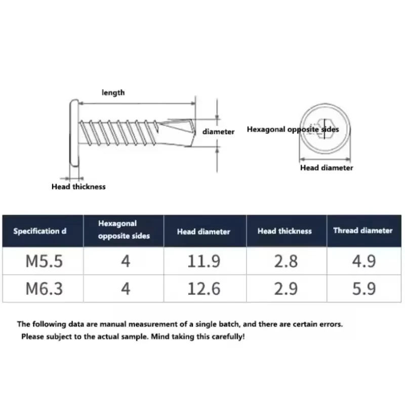 M5.5 M6.3 Black 410 Stainless Steel Self Tapping Sheet Metal Screws Flat Head Hex Socket Cap Self Drilling Screw Length:16-60mm