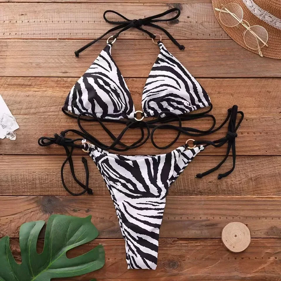 Nowy Seksowny Strój Kąpielowy Push Up Bikini Stripe Print Kobiety Lato Backless Strój Plażowy Kobieta Plus Size Stroje Kąpielowe Bandaż Strój