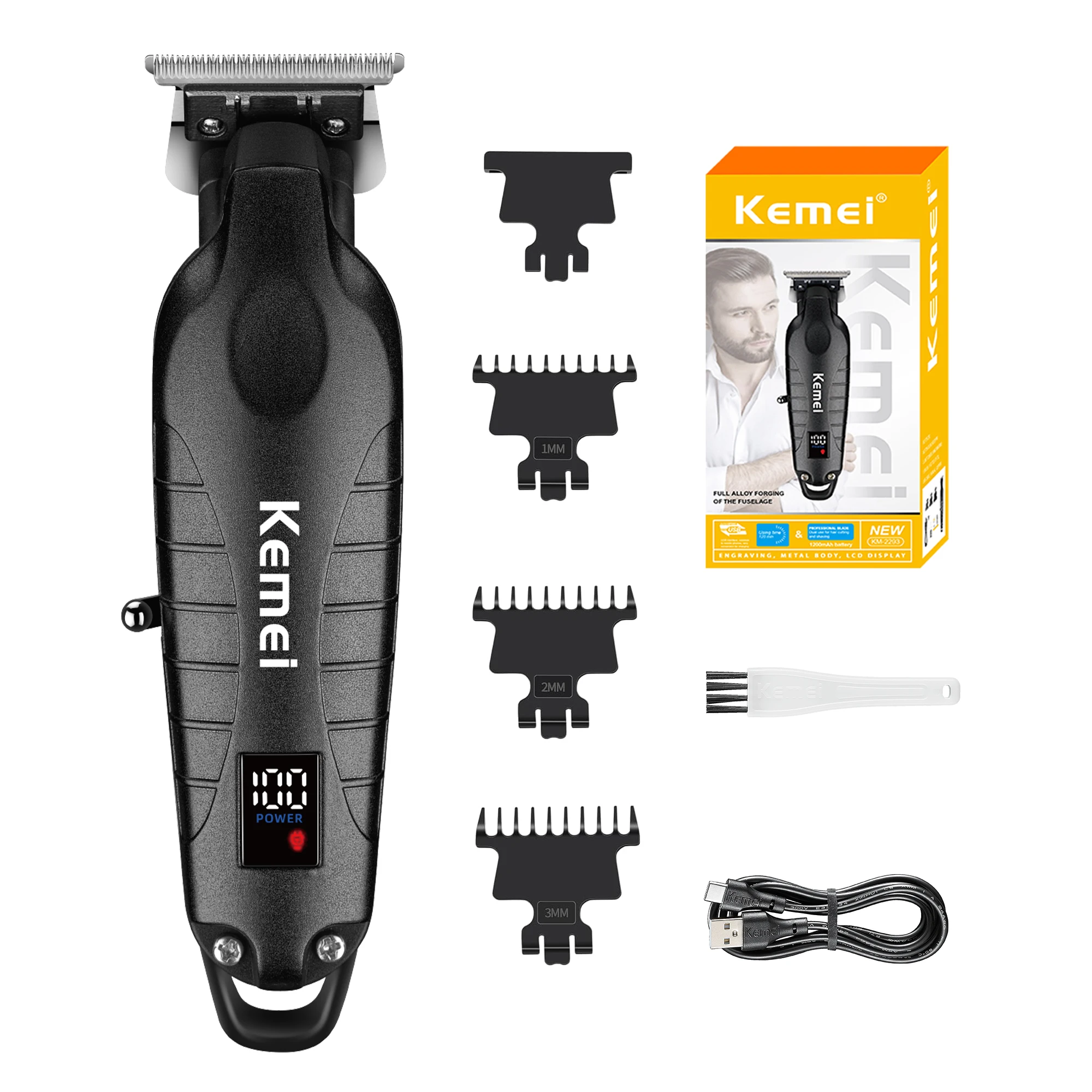 Kemei 2293 Haarschneidemaschine Professioneller LCD-Herren-Trimmer Typ C Kemei Trimmer 2293 Zero Gap 37