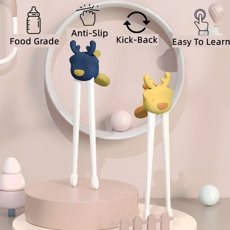 Cute Cartoon Deer Children Chopsticks Anti-slip Food Grade Baby Practice Helper Children Tableware Eating Training Tools