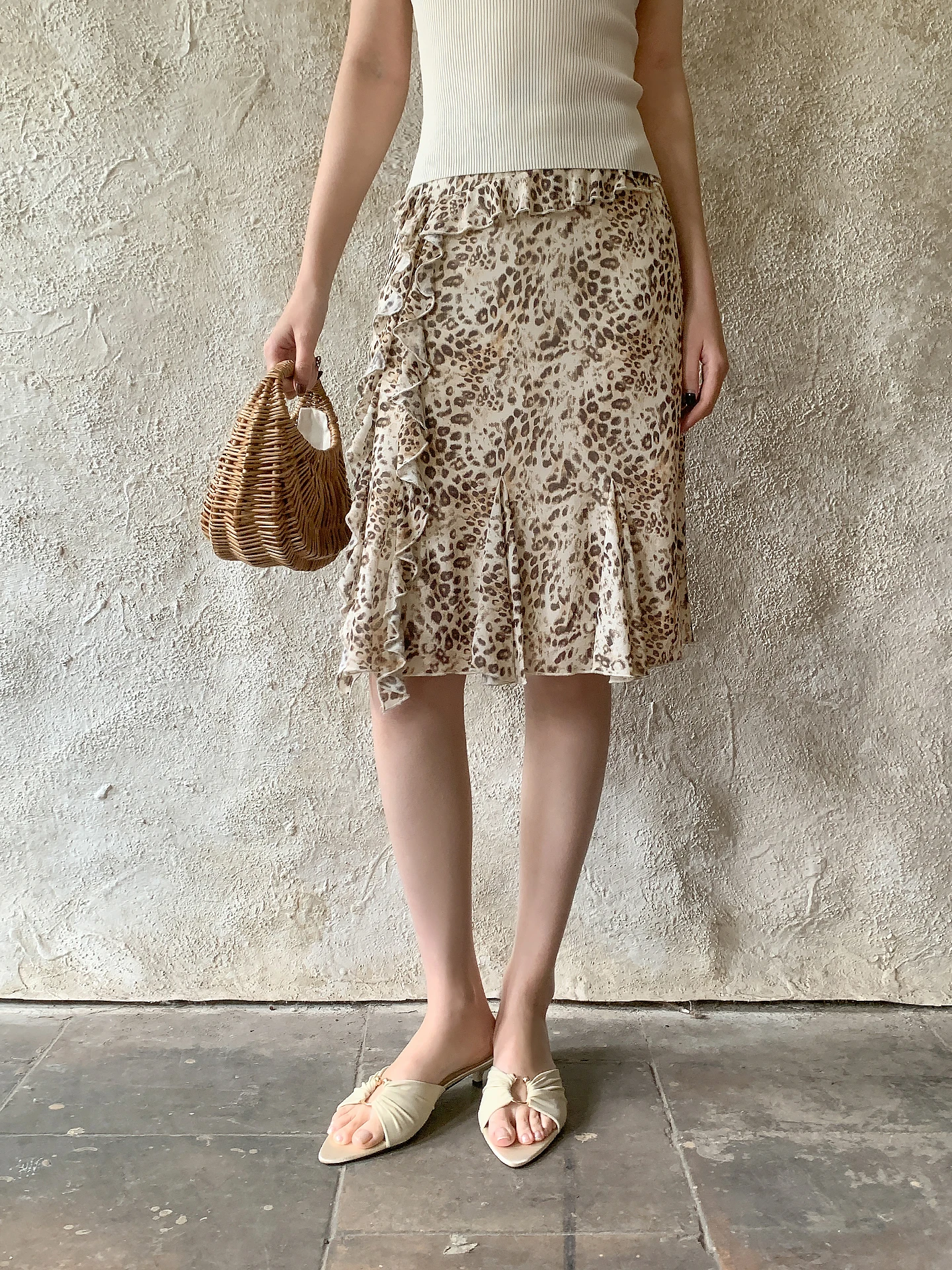 XXNING High Waist Printed Midi Skirt Women's Summer 2026 New Style Slimming Versatile Half Skirt with Layering Lotus Leaf