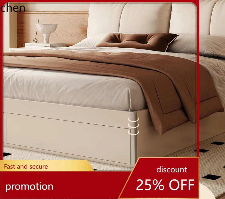 HT High Box Storage Bed Modern Simple Air Pressure Solid Wood Storage Tatami Soft Pack Double Master Bedroom Large Bed