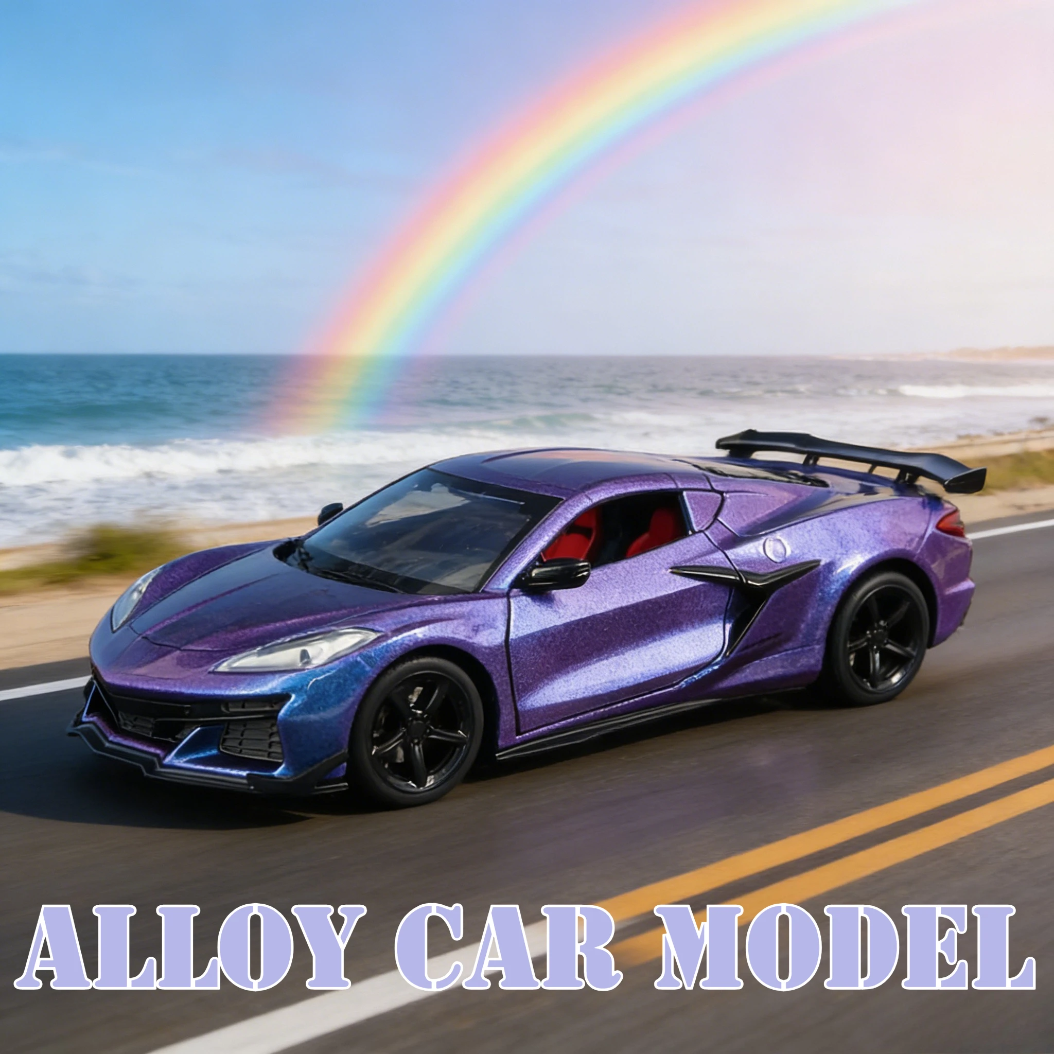 1:24 시뮬레이션 쉐보레 코르벳 Z06 2024 합금 자동차 모형 슈퍼카 장식, 도어 및 트렁크 개폐 가능, 어린이 선물