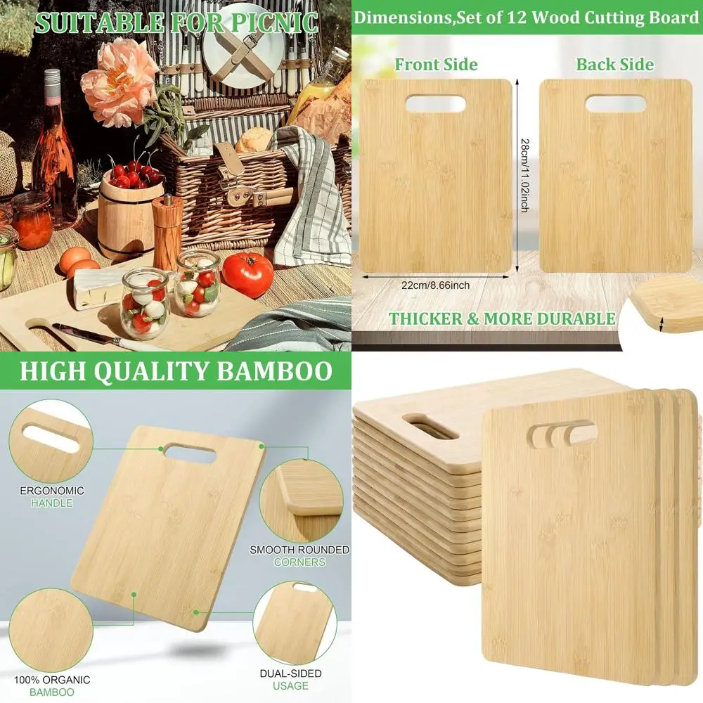 

Набор из 12 бамбуковых разделочных досок с ручками — прочное толстое дерево для кухни и столовой — объемные доски для гравировки и кукоки