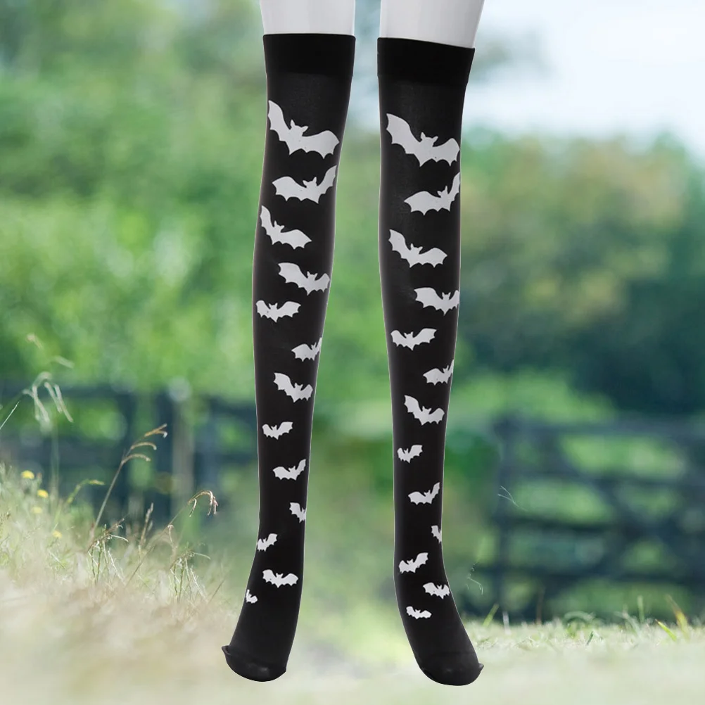 

Black Socks Halloween Dress Props Themed High Bats over Knee Adorable Dressing Collocation Fashion