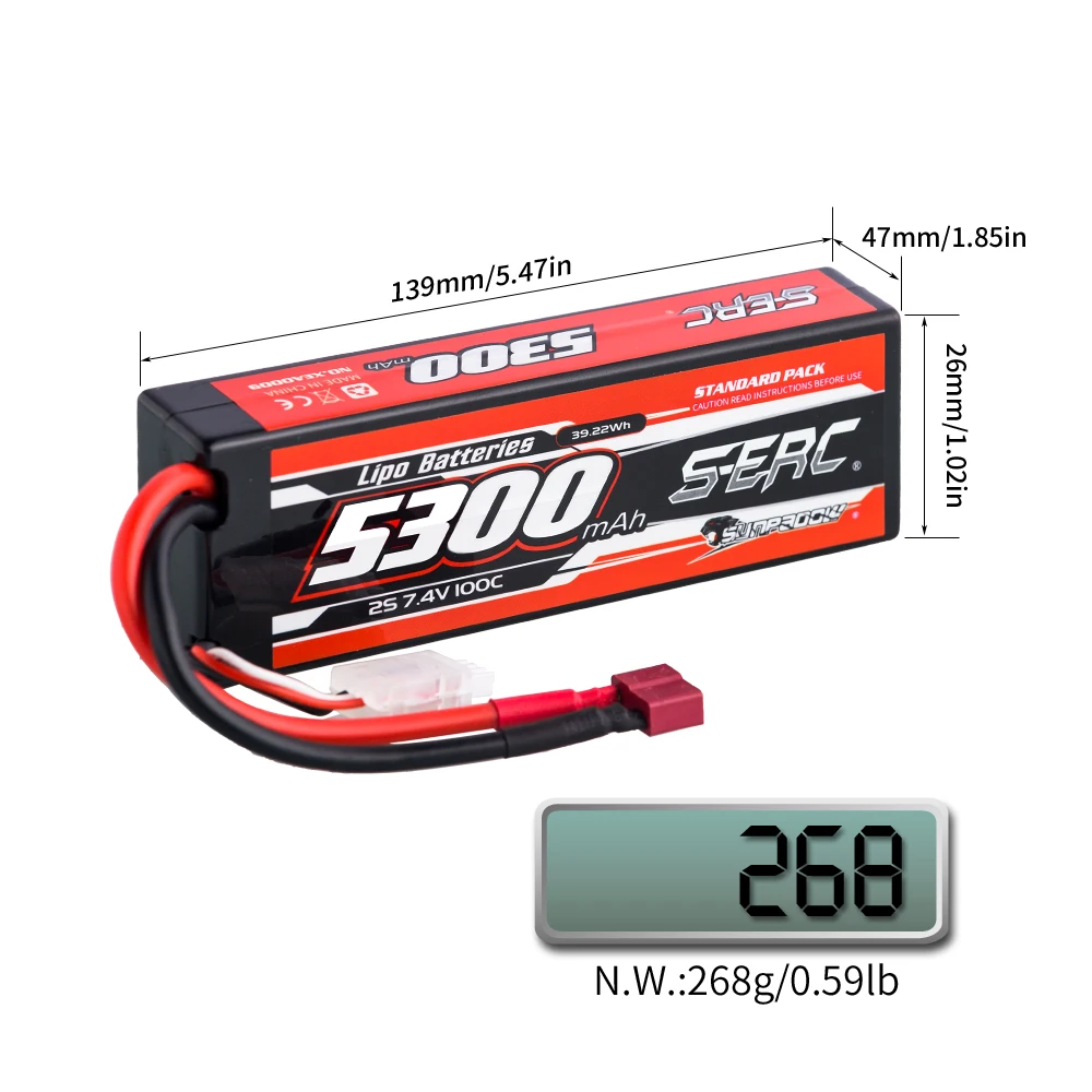 SUNPADOW 5300mah 2S lipo baterie pro 7.4V T kolíček 100C natvrdo pouzdro s RC auto hoblík DJI kamion komora bryčka závodní loď modelů 2 pack