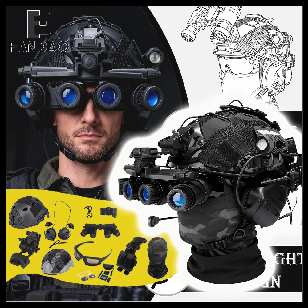 Tactical Helmet Set 9-in-1 Bump Airsoft Helmet Set with Headset NVG Dummy Model Flashlight Glasses for Paintball Field Cosplay