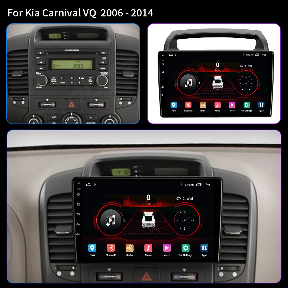 For KIA Carnival All-in-one VQ 2006-2014 Android 14 Autoradio Multimedia Player Navigation GPS Wireless CarPlay 4G 2Din Stereo