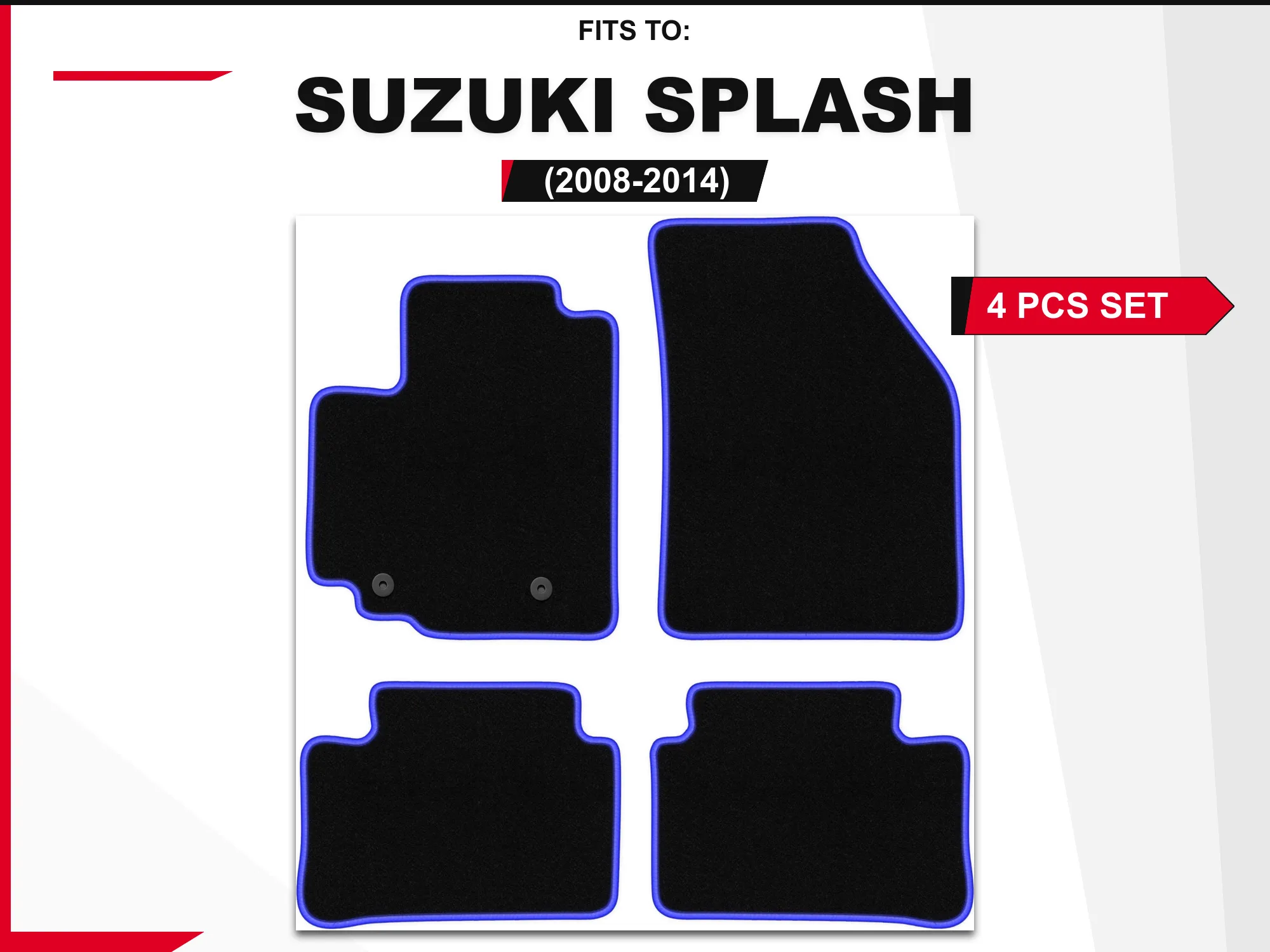 Velourstapijten voor: Opel Agila B 2008-2014 hatchback zwart en blauw bijpassende autovloerbedekkingset