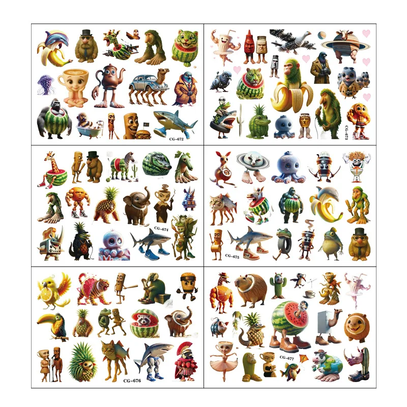 1-3PCS Waterproof Italian Brainrot Abstract Animal Temporary Tattoo Stickers Tung Sahur Tralalero Tralala Sticker Toys