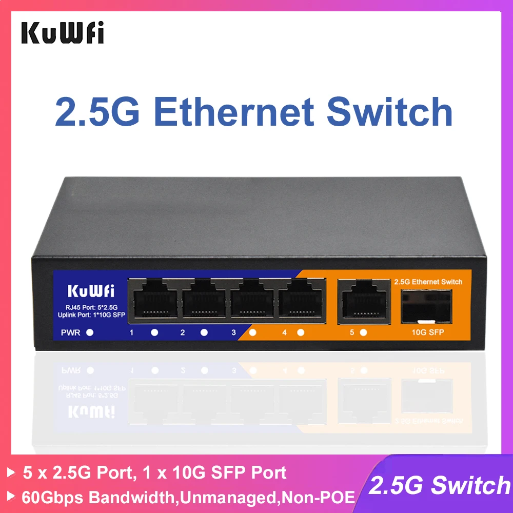 kuwfi-25g-netowrk-switch-5-ports-25g-rj45-with-10g-sfp-plug-and-play-fanless-unmanaged-ethernet-switch-non-poe-for-home-office