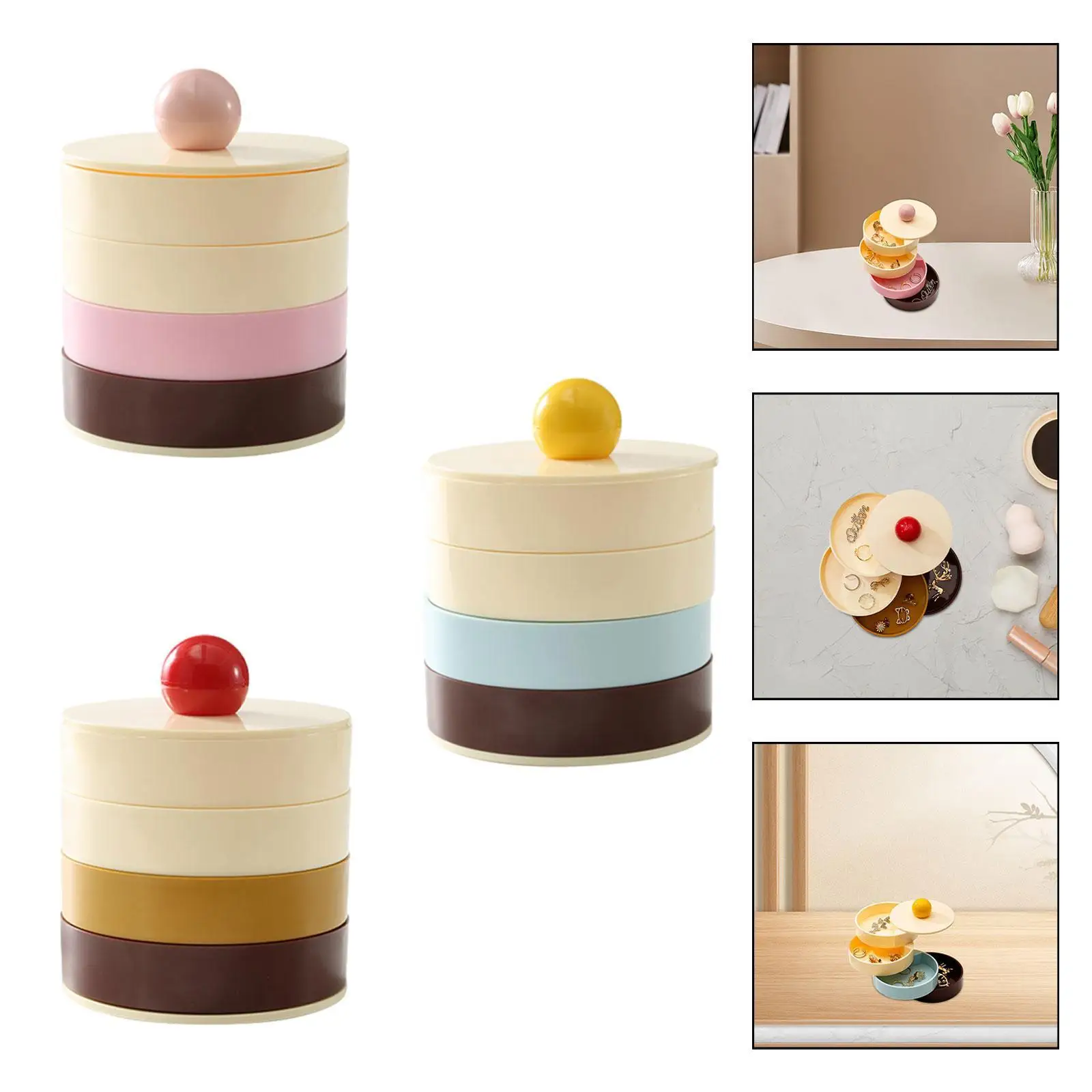 

Вращающийся органайзер для ювелирных изделий, ящик для хранения ювелирных изделий, 4-уровневый с крышкой, современный держатель для сережек, лоток для ювелирных изделий, чехол для домашнего декора, путешествий