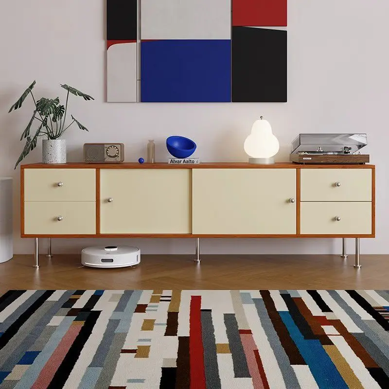 TV cabinet simple living room wall integrated locker, color matching creative storage cabinet retro cabinet