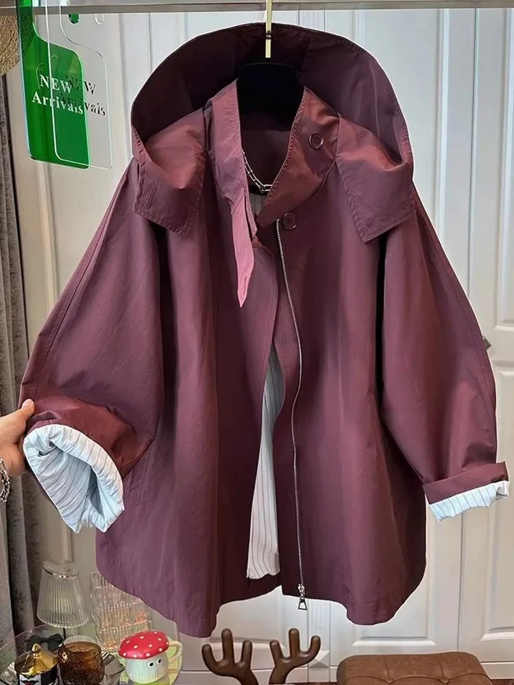 

SimpleHoodedFem Cotton Trench Coat For Women Casual And Versatile Loose And Slimming Autumn