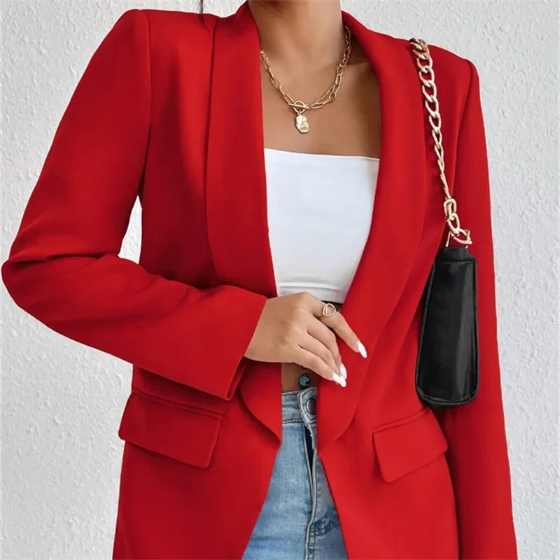 جديد أزياء المرأة الصلبة زر البدلة معطف التلبيب كم طويل Hatless معطف غير رسمي / سترة المتضخم العمل مكتب الأعمال