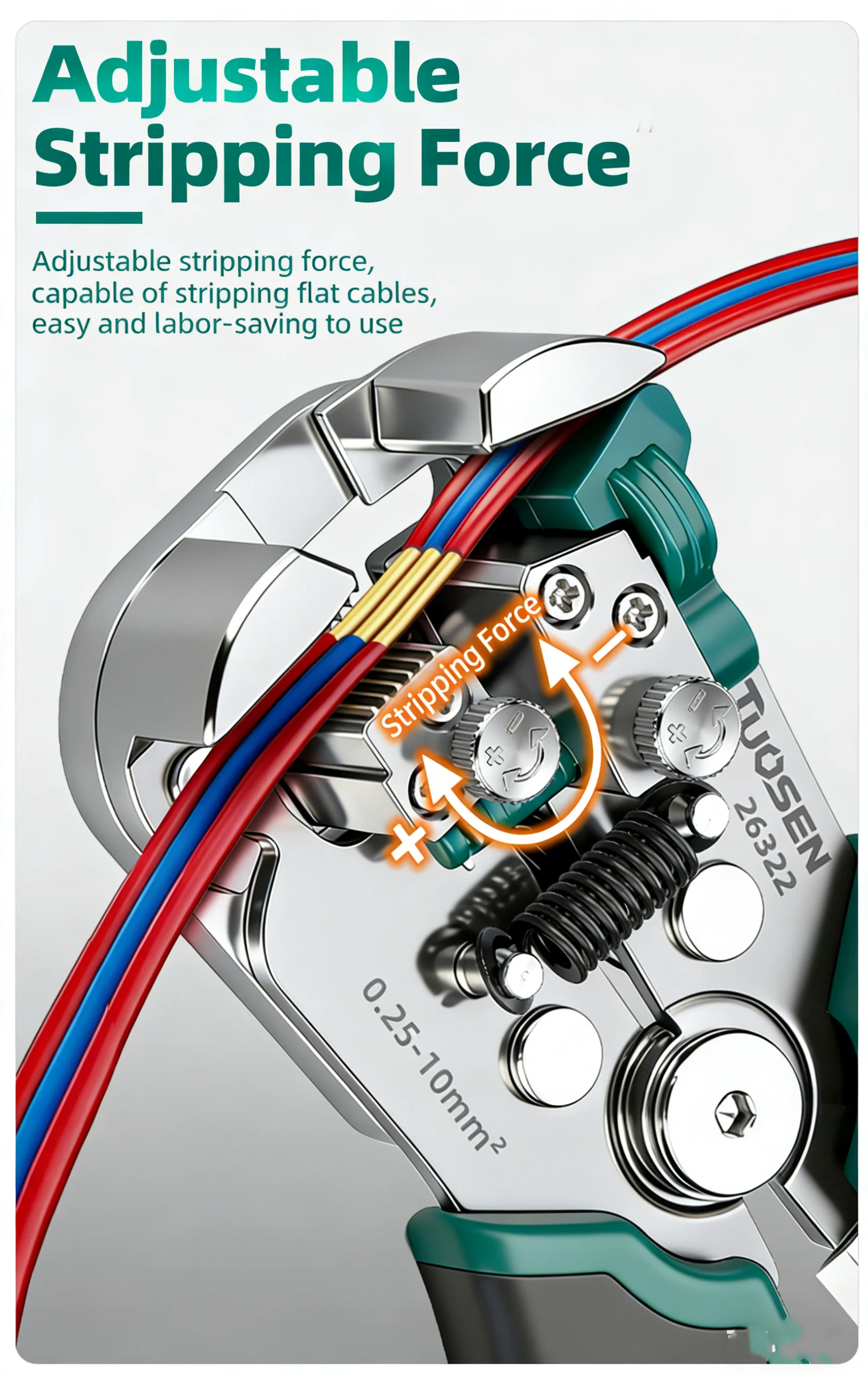 TUOSEN 2-in-1 Abisolierzange und Crimpzange Automatischer Kabelabisolierer für Elektrische Anschlussarbeiten – Detail 7