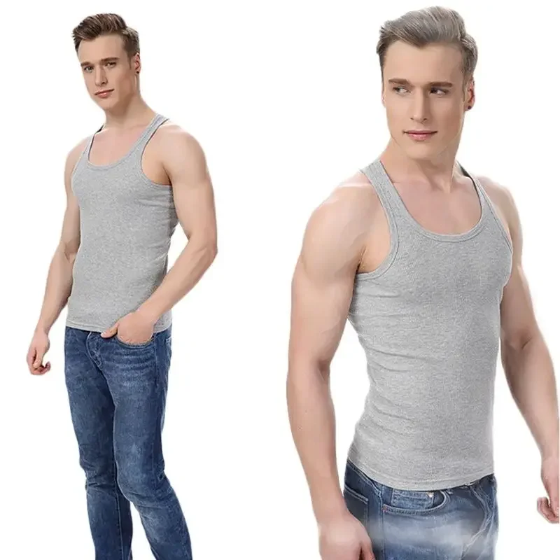 2022 Men's Pure Cotton Undershirt Solid Color Seamless Underwear Close-fitting Broad Shoulders V Neck Vest Comfortable T-shirt