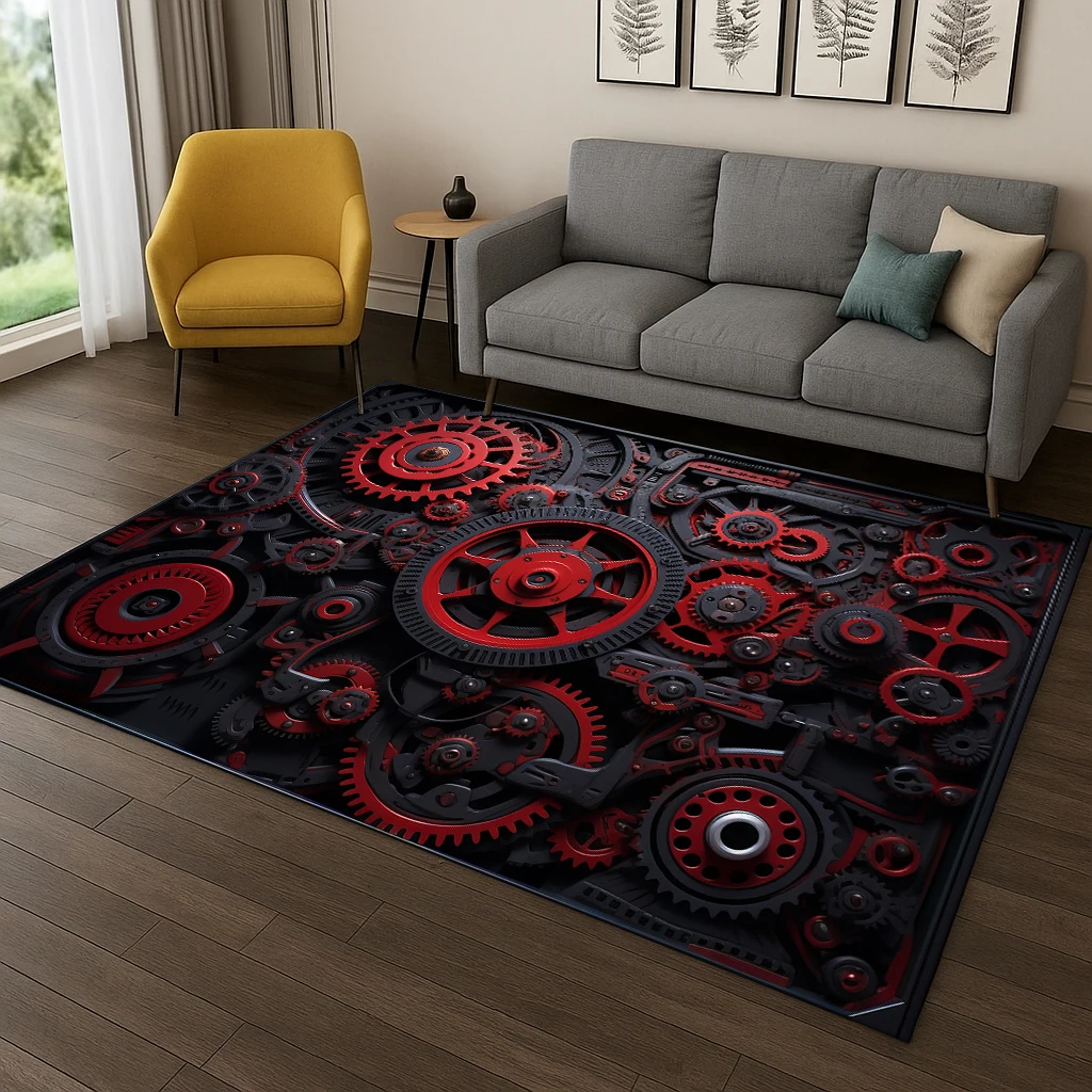 Punk Mechanical Gears Cartoon Carpet Rug for Home Bedroom Living Room Sofa Doormat Kitchen Decor,Kid Game Non-slip Area Rug Mat