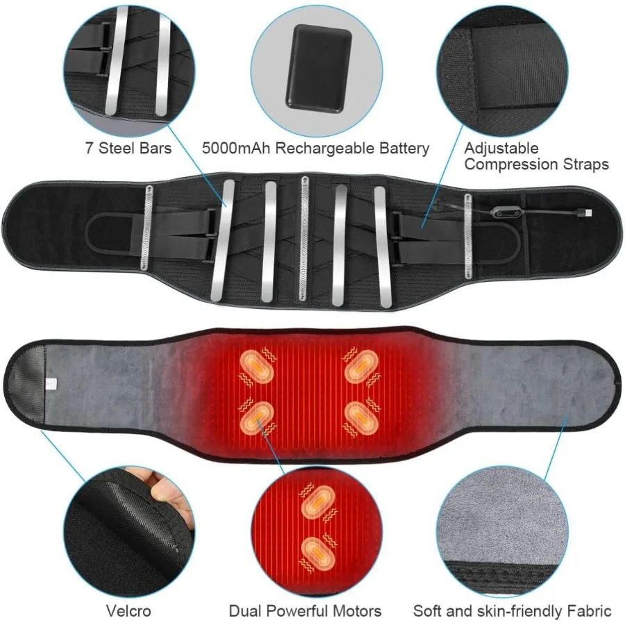 دعامة ظهر ساخنة لاسلكية قابلة لإعادة الشحن مع وظيفة تدليك لتخفيف آلام أسفل الظهر مثالية للاستخدام المكتبي لقيادة الطويلة #5