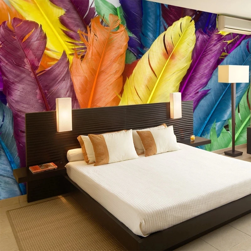Custom Mural Modern Colourful Feather 3D Poster Art Bedroom Wallpaper Living room sofa TV background wall restaurant study Hotel