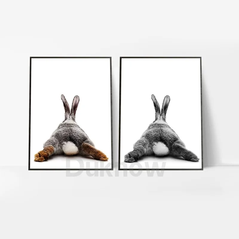 Girls Bedroom Decor Bunny Rabbit Nursery Wall Art Canvas Poster and Print Watercolor Flowers Animal Painting Pink Roses Picture