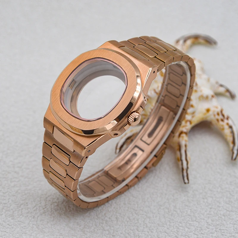 Nautilus Watch Case Fit Seiko NH35 NH36 7002 7S26 4R35 Japan Automatic Movement Stainless Steel Watch Strap 20ATM Waterproof