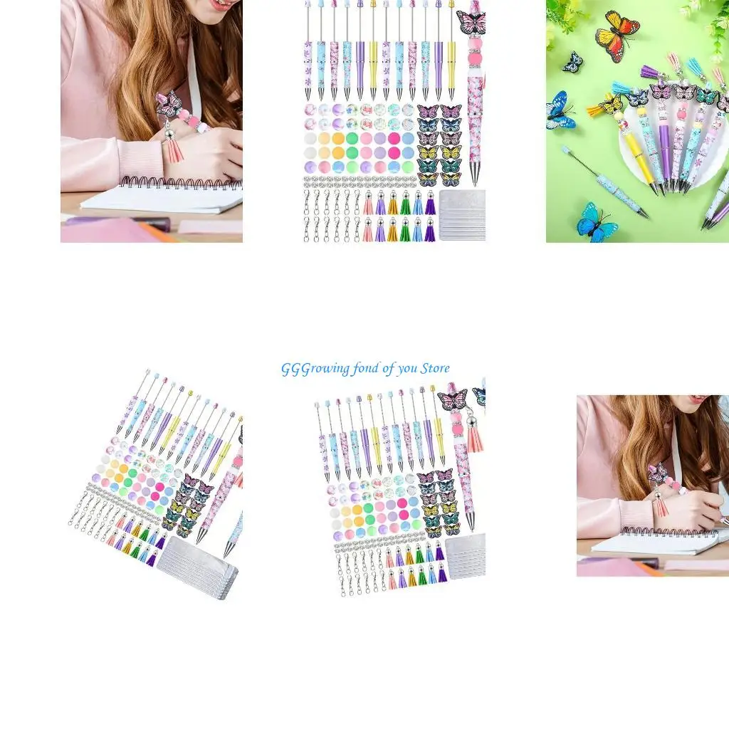 

H9EB Kids Students Black Inks Rollerball Pen DIY Beaded Pen Office School Supplies