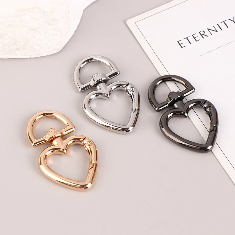 5Pcs/Lot Peach Heart Shape Metal Spring Clasp Carabiner Key Ring Connectors For DIY Keychain Snap Clasp Jewelry Accessories